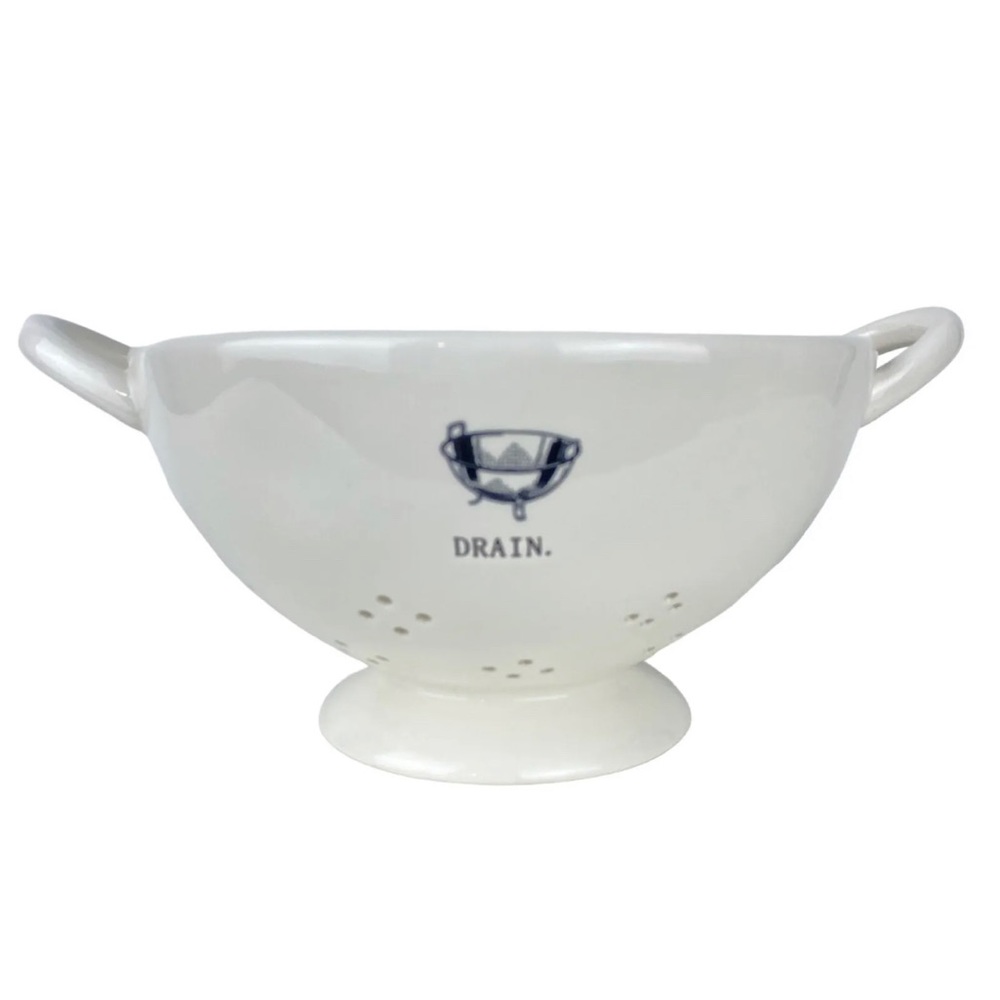 Rae Dunn Artisan Collection "DRAIN" White Ceramic Colander/Strainer Farmhouse